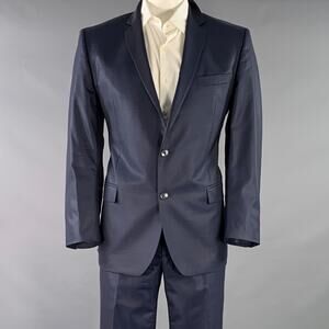 VERSACE COLLECTION Size 46 Navy Wool Shiny Notch Lapel Suit